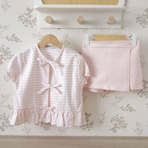 conjunto niña falda rosa blusa rayas calamaro bundi