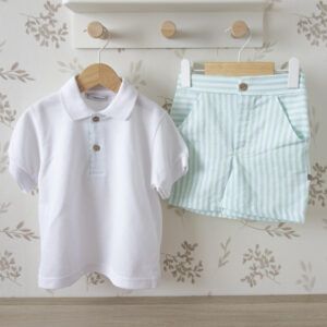 conjunto niño polo blanco pantalon mint rayas calamaro