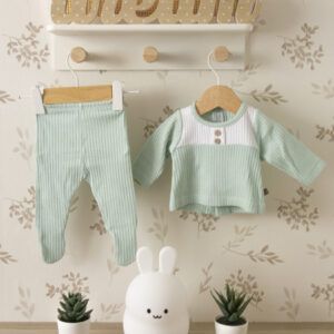 conjunto bebe celeste calamaro waffle botones madera coleccion rodas
