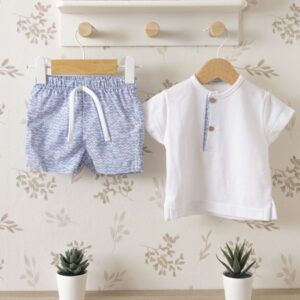 conjunto niño calamaro sikar camiseta blanca pantalon azul ondas verano