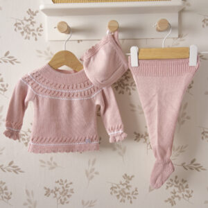 Conjunto bebe algodón rosa primera puesta dulce de fresa chaqueta polaina capota