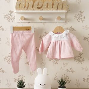 conjunto bebe rosa calamaro waffle cuello volante coleccion rodas