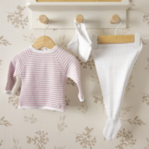 conjunto algodón para bebe rayas rosa dulce de fresa polaina capota mariniere