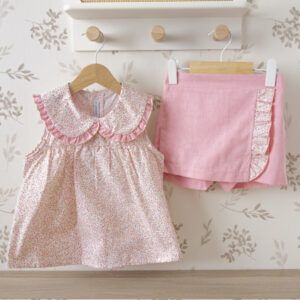 conjunto niña flores rosa cuello volante calamaro kanpur verano