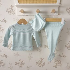 Conjunto bebe Verde agua recién nacido dulce de fresa chaqueta polaina capota