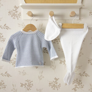 Conjunto algodón para bebe rayas azul dulce de fresa polaina capota mariniere