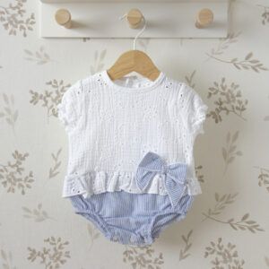 conjunto bebe bordado blanco pololo rayas azul calamaro kerala