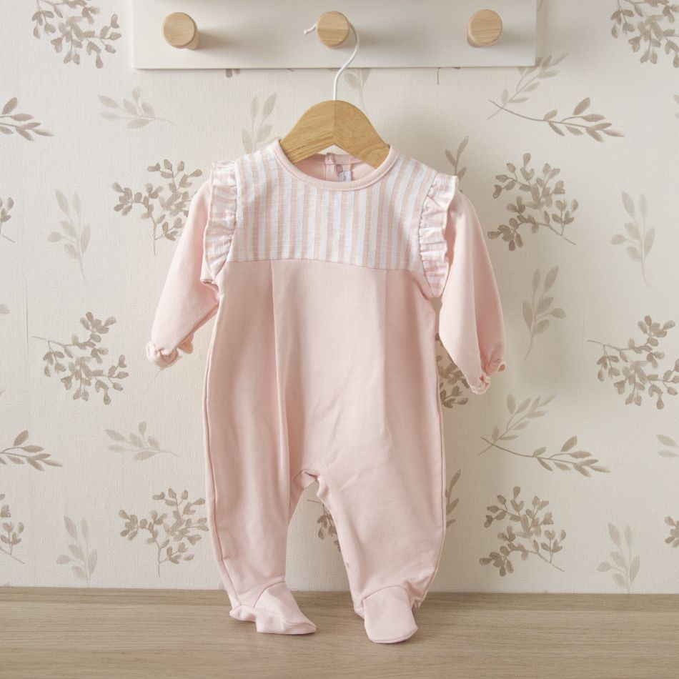 pelele bebe rosa calamaro rayas volante hombros