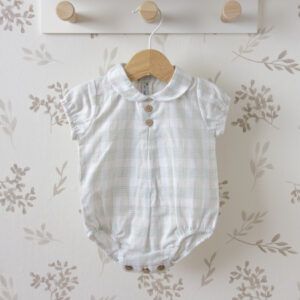 pelele bebe niño cuadros beige calamaro varanasi pelele verano algodón