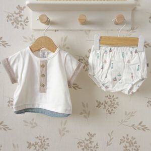 conjunto bebe marinero calamaro yanam camiseta blanca braguita veleros