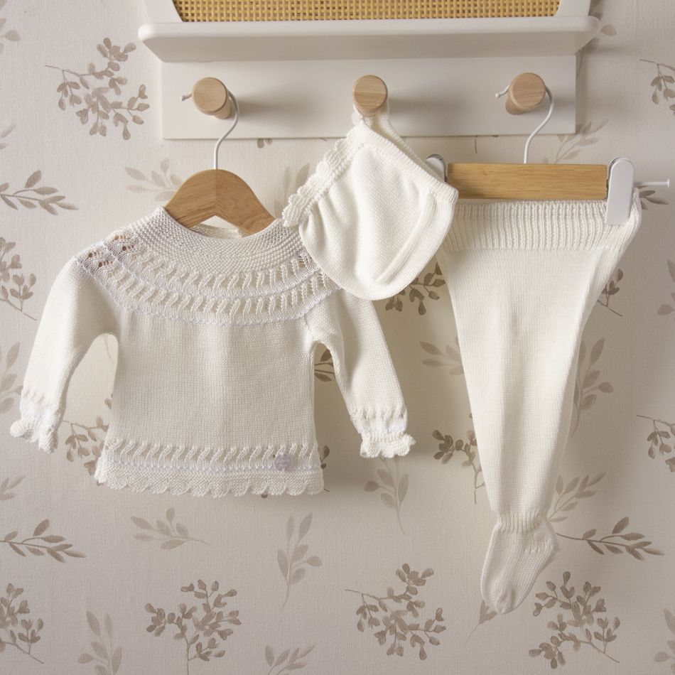 conjunto bebe Crudo primera puesta dulce de fresa chaqueta polaina capota