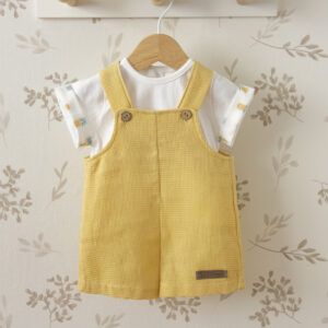 conjunto bebe peto amarillo calamaro gaya camiseta piñas verano