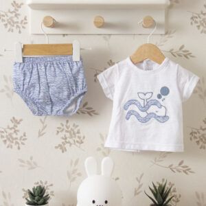 conjunto bebe ballena azul calamaro sikar camiseta blanca pololo