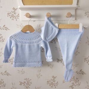 Conjunto bebe azul punto dulce de fresa chaqueta polaina capota