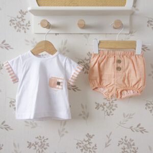 conjunto bebe niño camiseta y pololo naranja calamaro delhi