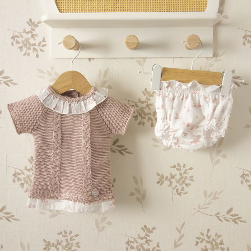 conjunto bebe rosa conejitos dulce de fresa chaqueta punto pololo estampado