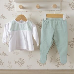 conjunto bebe polaina mint camiseta rayas calamaro