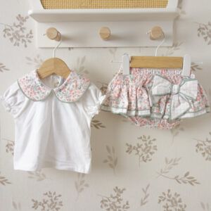 conjunto bebe floral calamaro mumbai falda volante lazo cuadros