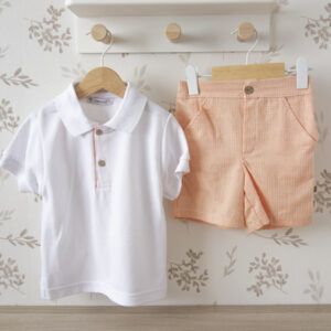 conjunto niño polo blanco bermuda naranja calamaro delhi