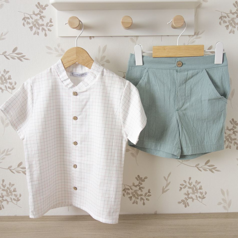 conjunto niño verano calamaro mumbai camisa cuadros bermuda verde