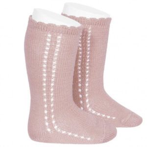 Calcetines Altos Perle Calado Lateral Rosa Empolvado