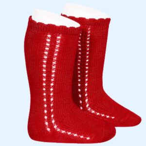 Calcetines Altos Perle Calado Lateral Rojo