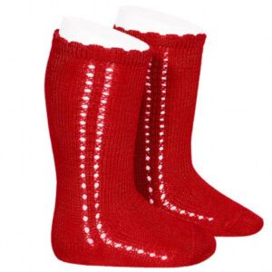 Calcetines Altos Perle Calado Lateral Rojo