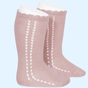 Calcetines Altos Perle Calado Lateral Rosa Palo
