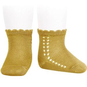 Calcetín Corto Perlé Calado Lateral Mostaza Cóndor