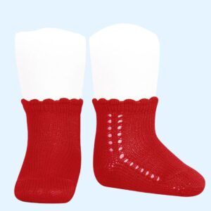 Calcetín Corto Perlé Calado Lateral Rojo Cóndor