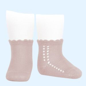 Calcetín Corto Perlé Calado Lateral Rosa Empolvado Cóndor