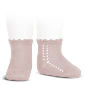 Calcetín Corto Perlé Calado Lateral Rosa Empolvado Cóndor