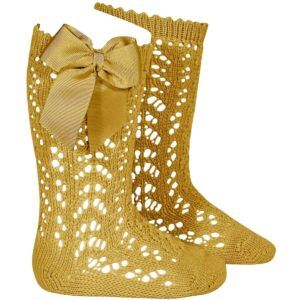 Calcetín Alto Calado Lazo Cóndor Mostaza