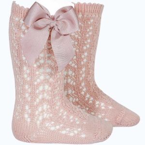 Calcetín Alto Calado Lazo Cóndor Rosa Empolvado