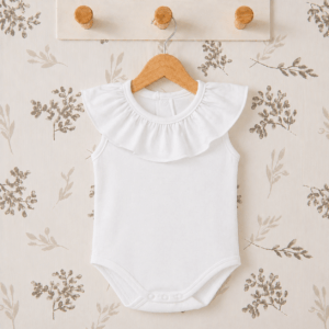 body bebé blanco sin mangas cuello volante algodón verano elegante cómodo
