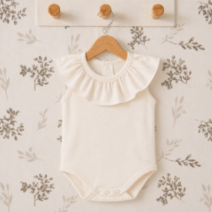 body bebé crudo sin mangas cuello volante algodón verano elegante cómodo