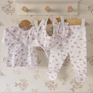 Pack nacimiento bebé floral primera puesta algodón suave pelele gorro manoplas babero Babidu