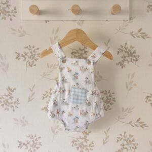 Pelele bebé tirantes verde agua algodón estampado bolsillo vichy verano detalle suave